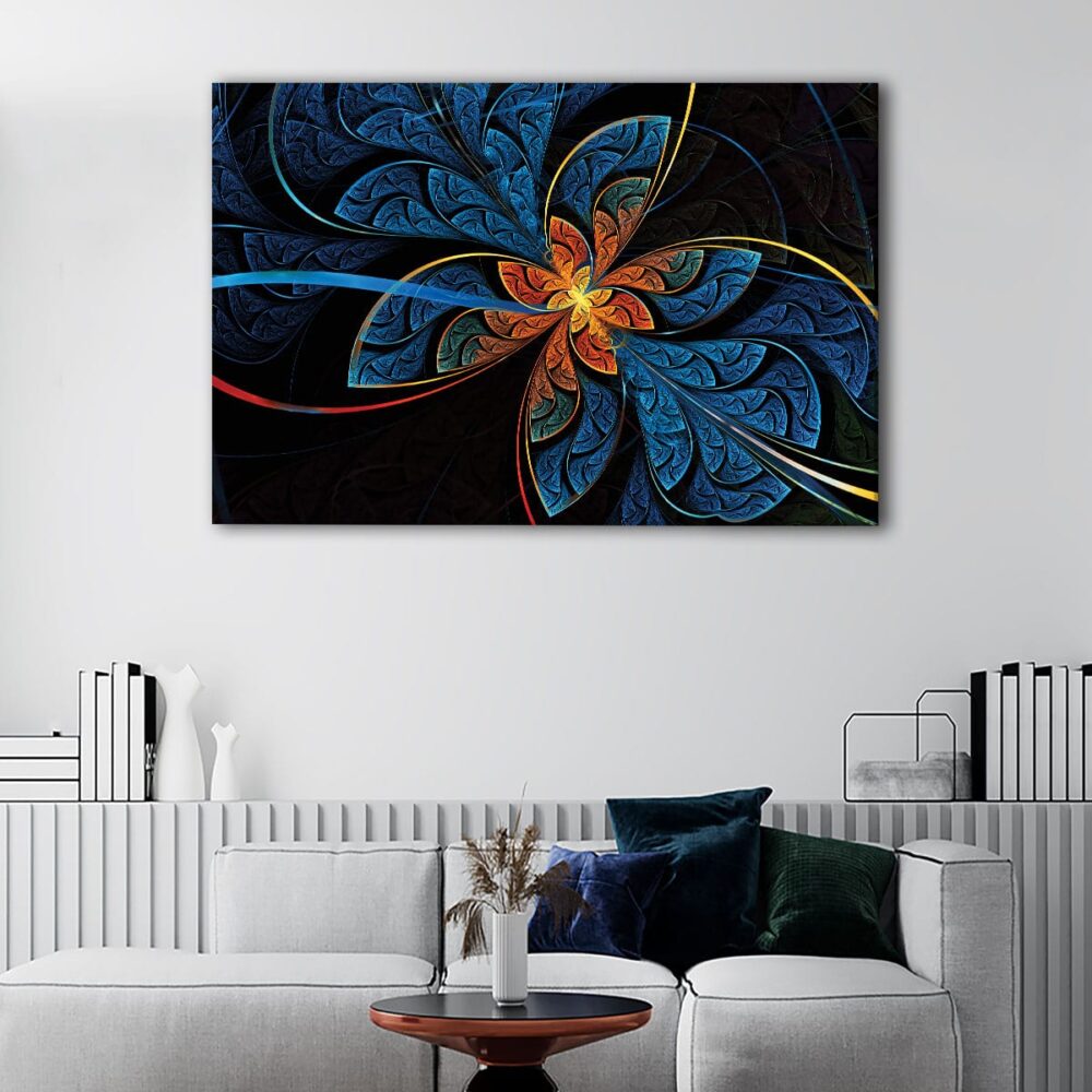 1 panels blue fractal canvas art