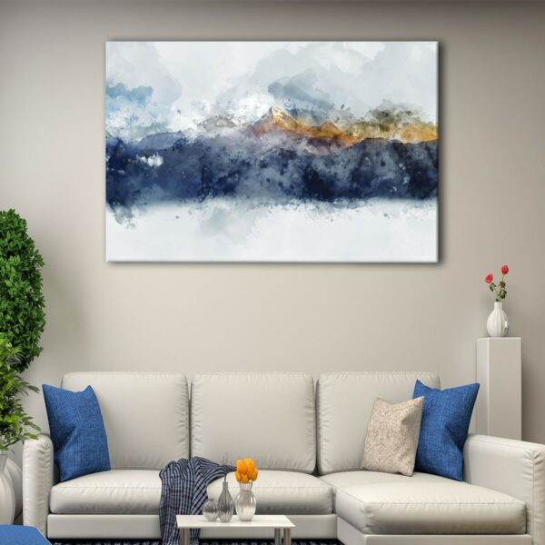 1 panels blue watercolor mountain canvas art