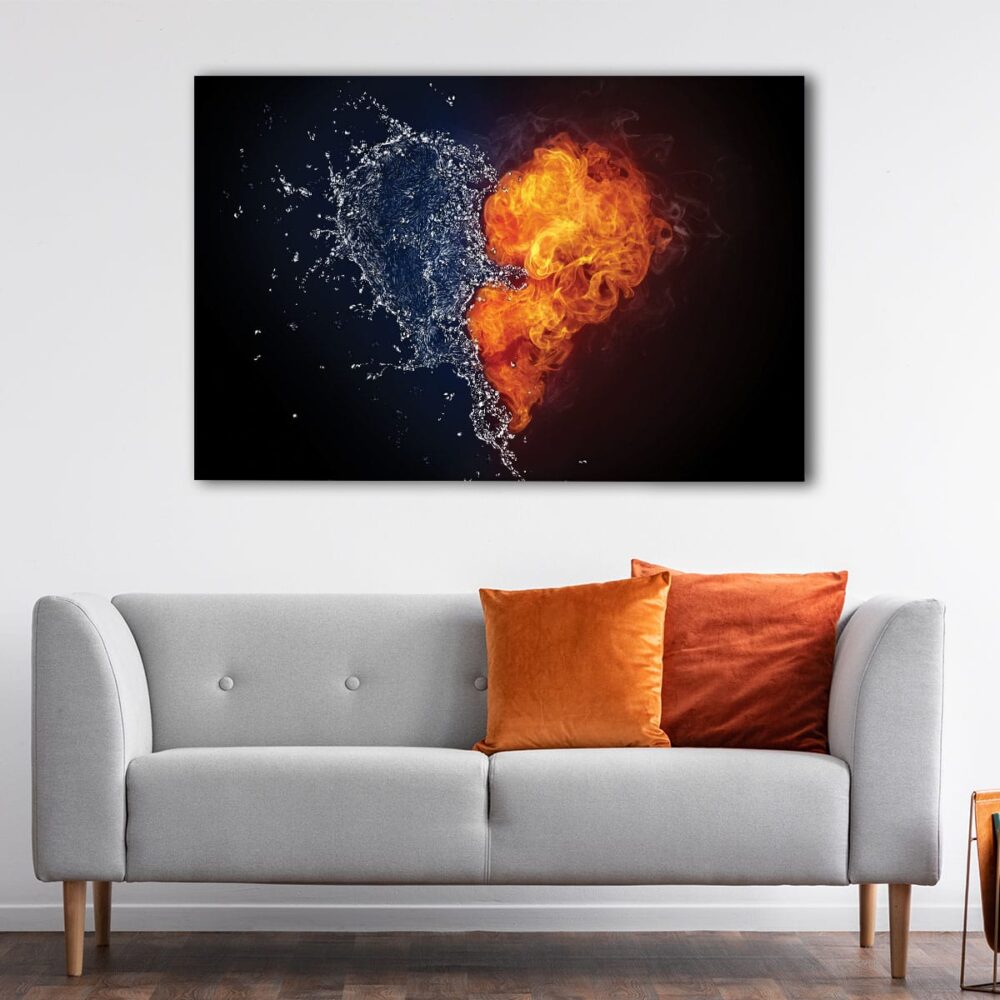 1 panels fire and water heart canvas art