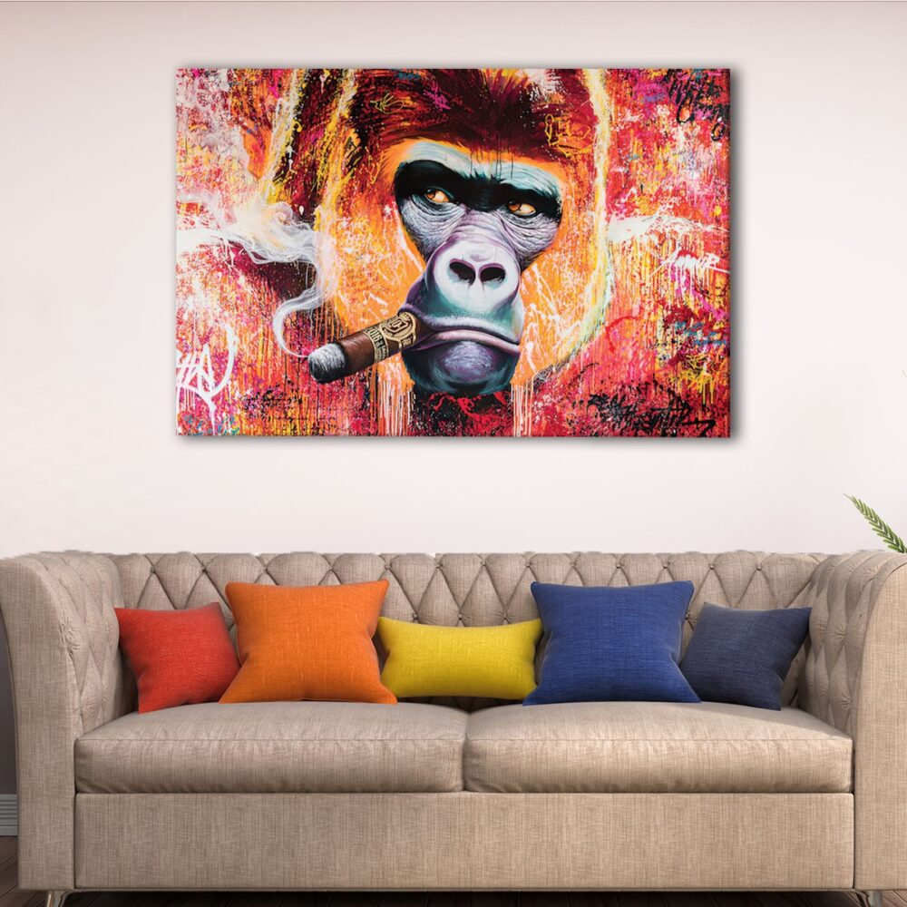 1 panels gorilla smoking cigar canvas art