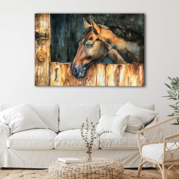 1 panels horse in stable canvas art