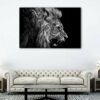 tableau lion en noir et blanc 