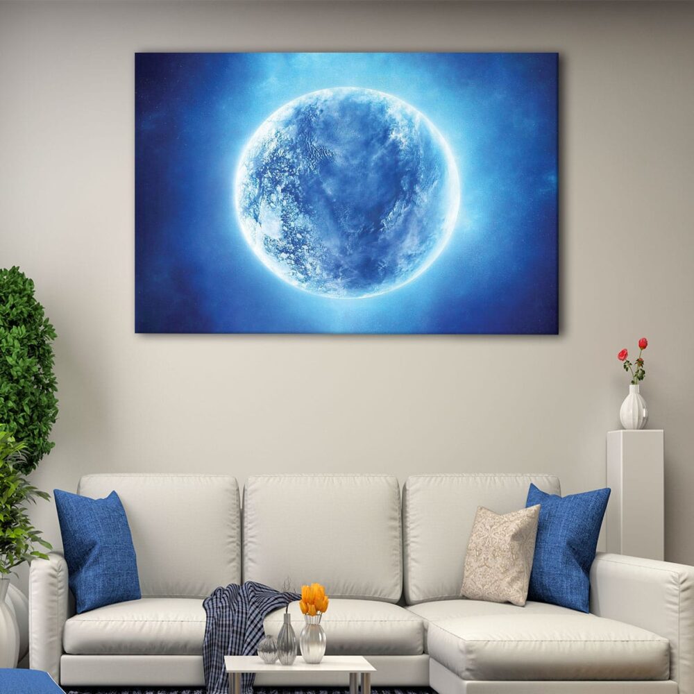 1 panels shiny blue moon canvas art