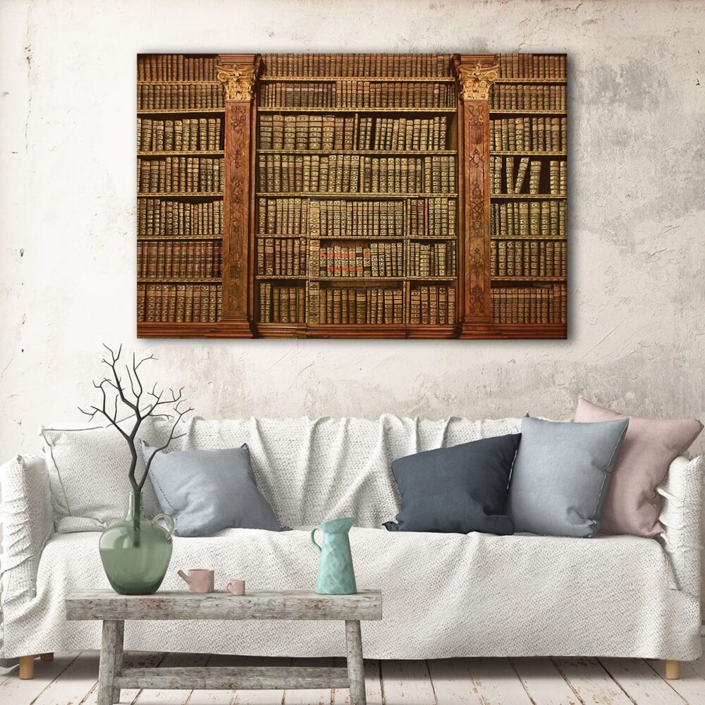 1 panels vintage bookshelf canvas art