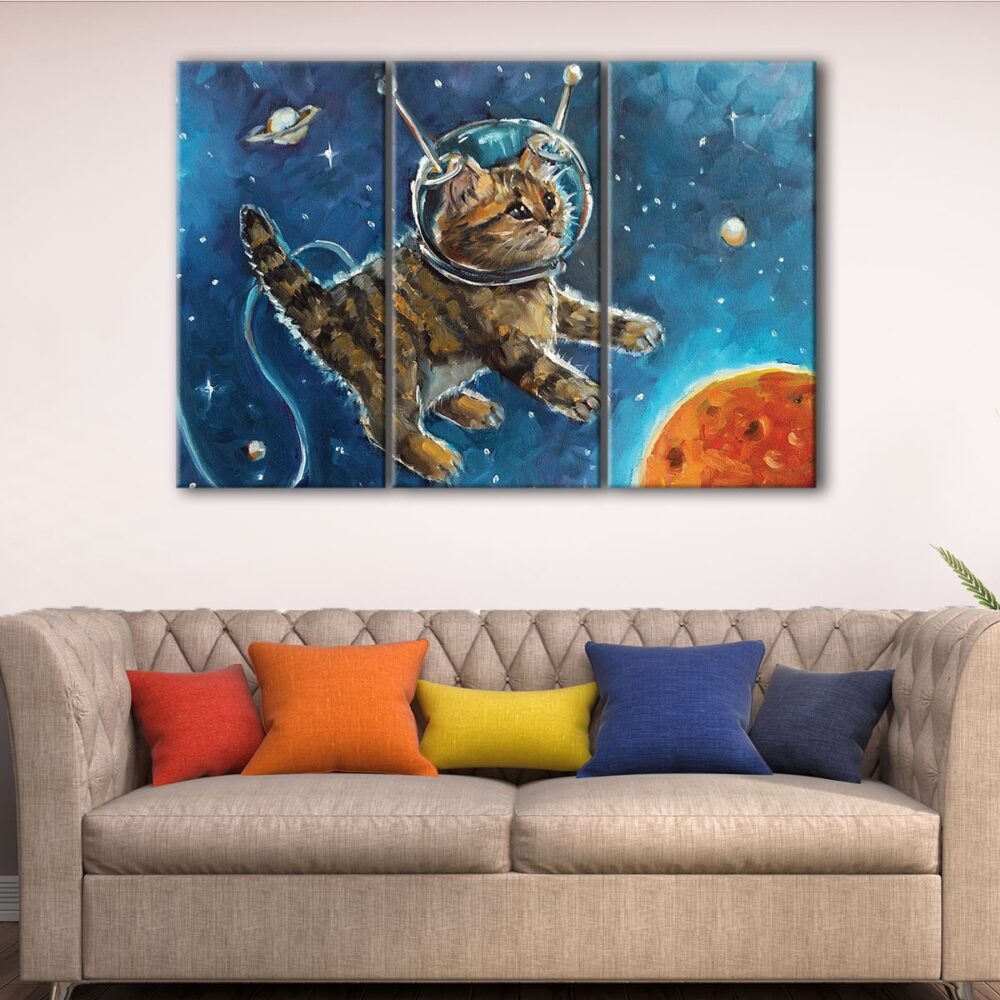 3 panels astronaut cat canvas art