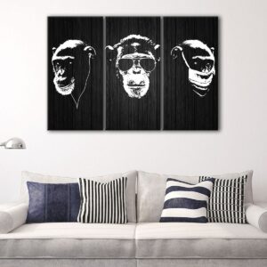 3 panels black 3 wise monkeys canvas art