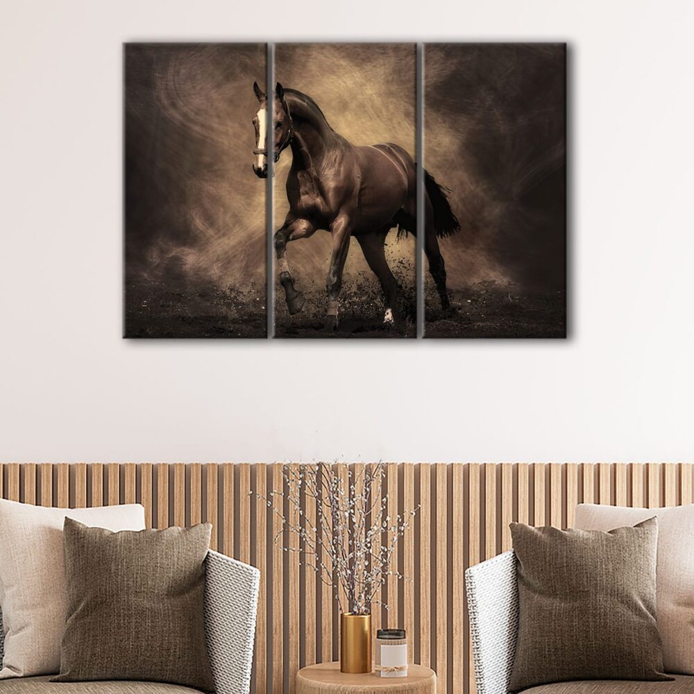 3 panels black horse canvas art