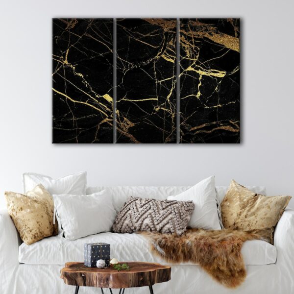 3 panels black marble canvas art