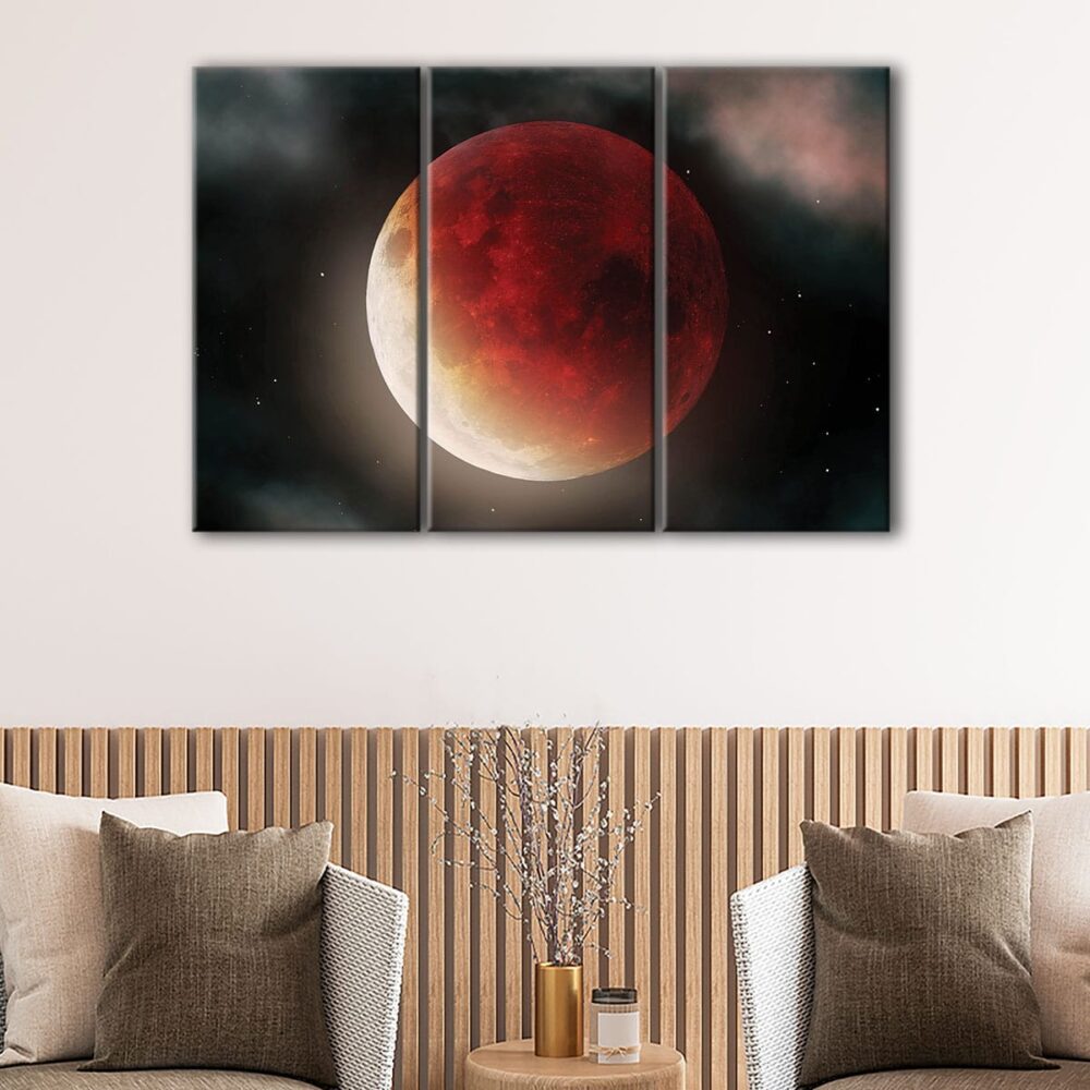 3 panels blood moon canvas art