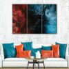 3 panels blue and red marble canvas art