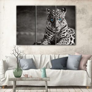 3 panels blue eyed leopard canvas art