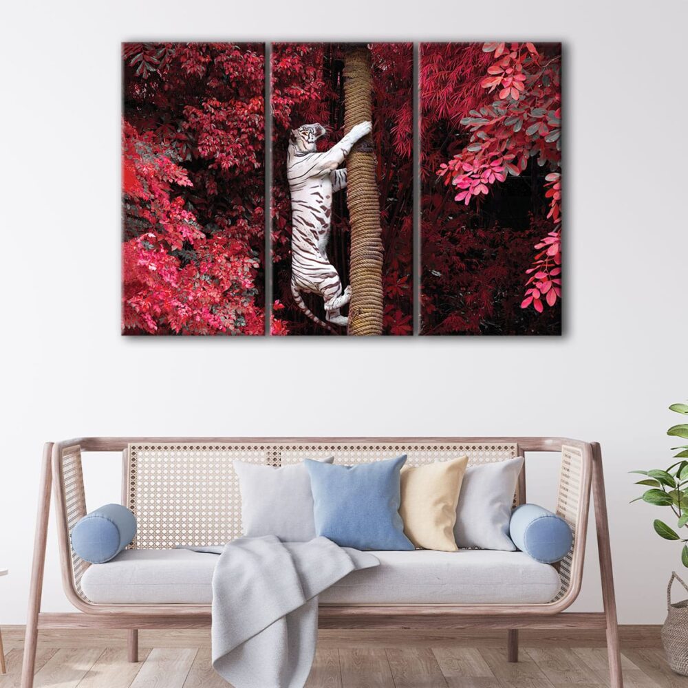 3 panels climbing tiger canvas art