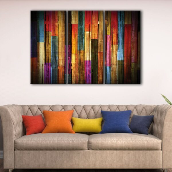 3 panels colored wood abstract canvas art