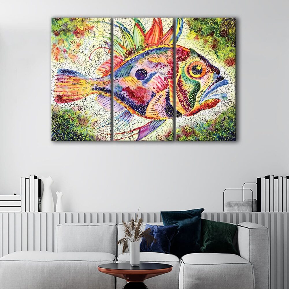 tableau tryptique poisson coloré