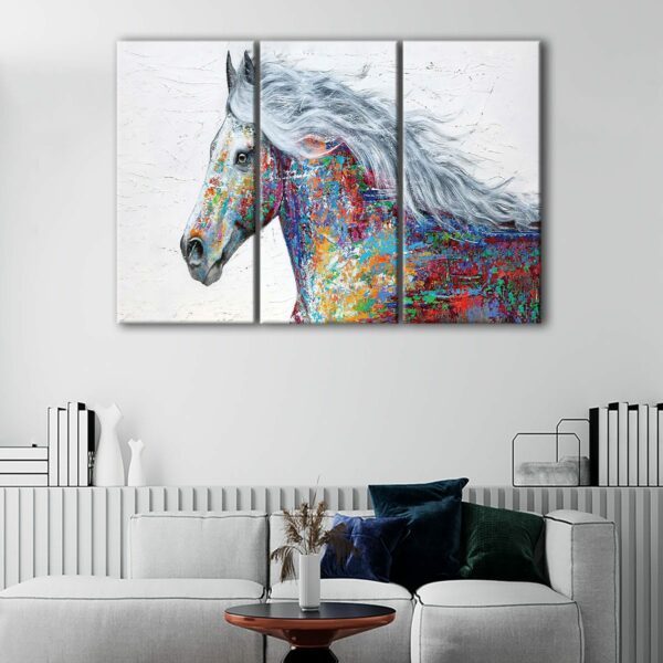 3 panels colorful horse canvas art