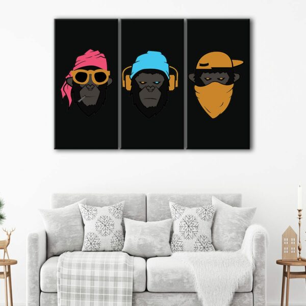 3 panels colorful wise monkeys canvas art