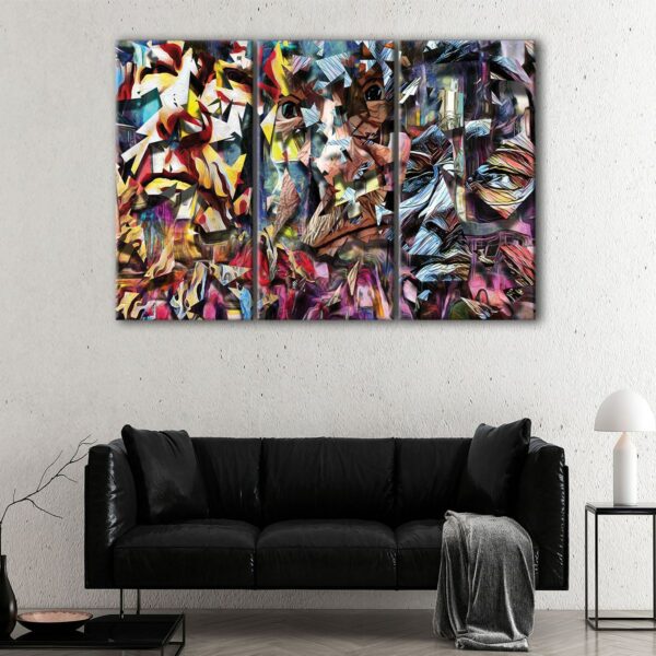 3 panels complex geometric abstract canvas art