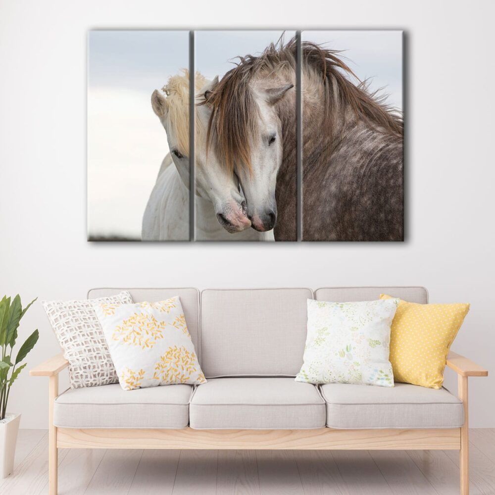 3 panels couple horses canvas art