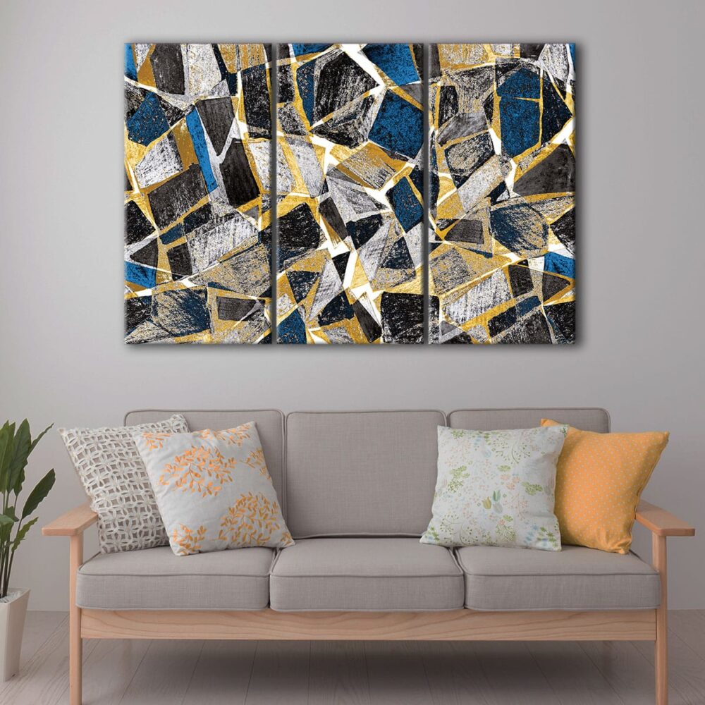 3 panels cracked glass canvas art