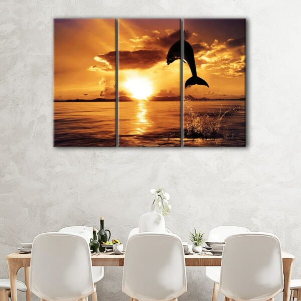 3 panels dolphin sunset canvas art