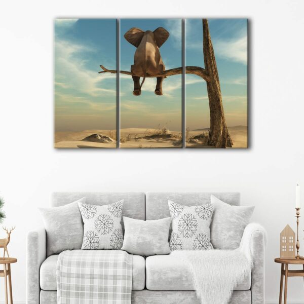 3 panels elephant on tree canvas art