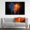 3 panels fire and water heart canvas art