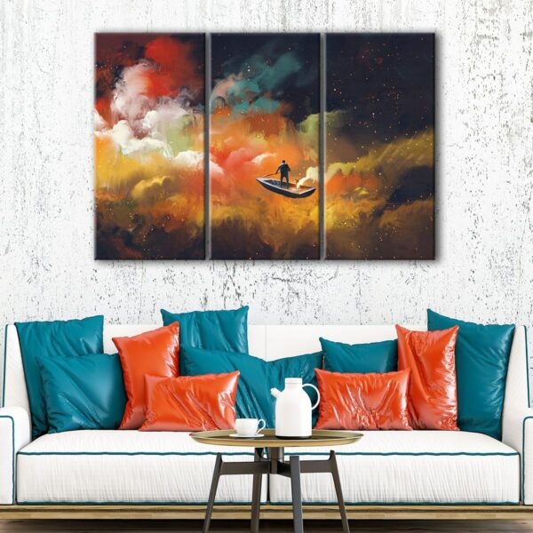 3 panels flying boat canvas art