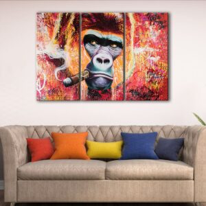3 panels gorilla smoking cigar canvas art