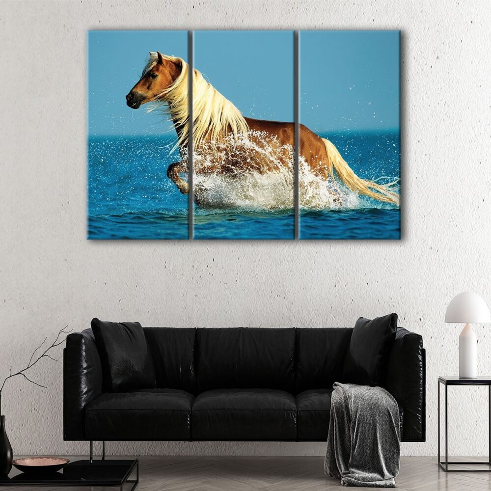 3 panels horse on beach canvas art