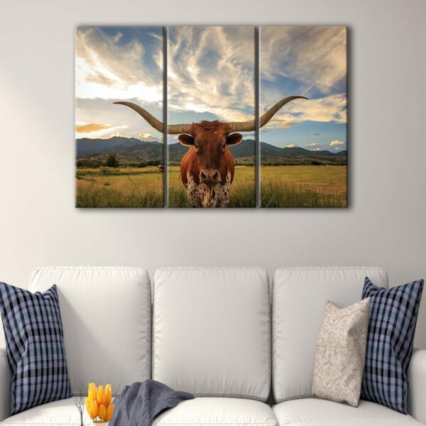 3 panels longhorn cow canvas art