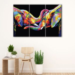 3 panels rainbow elephants canvas art