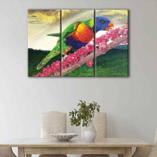 3 panels rainbow parrot canvas art