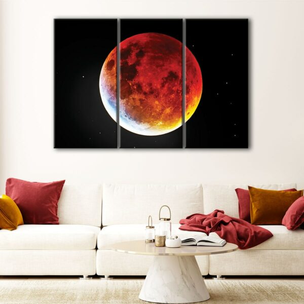 3 panels red moon canvas art