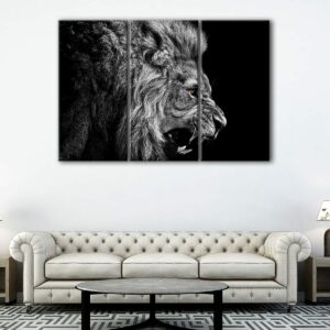 3 panels roaring lion canvas art