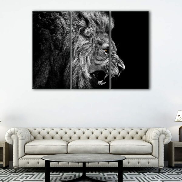 tableau tryptique lion en noir et blanc