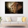 3 panels roaring lion fog canvas art