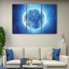 3 panels shiny blue moon canvas art