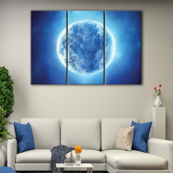 3 panels shiny blue moon canvas art