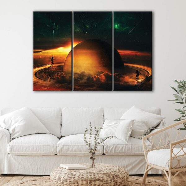 3 panels surreal planet canvas art