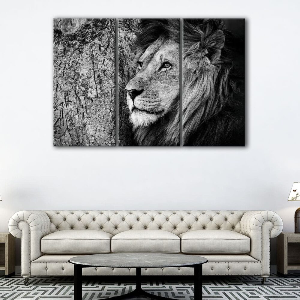 3 panels thinking lion canvas art