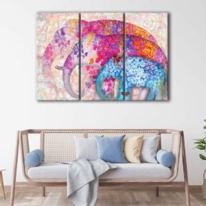 3 panels watercolor elephants canvas art