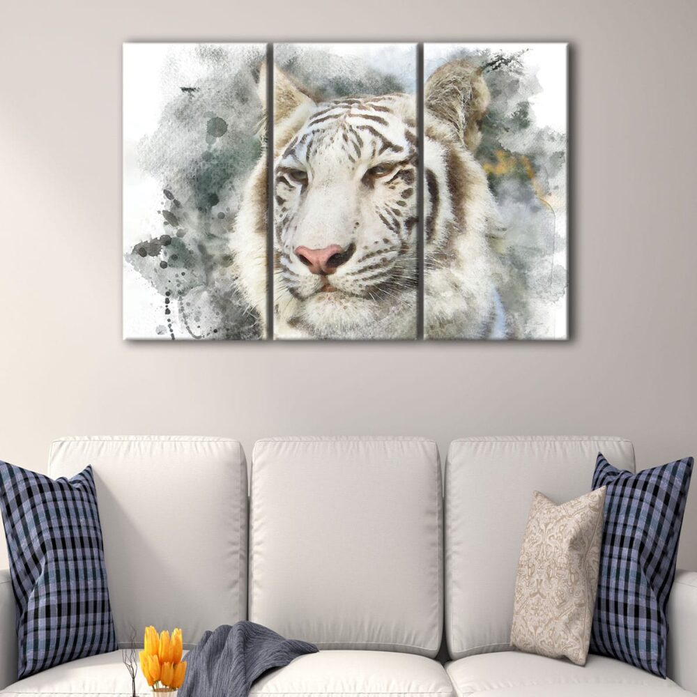 3 panels white tiger canvas art