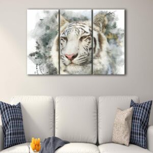 3 panels white tiger canvas art