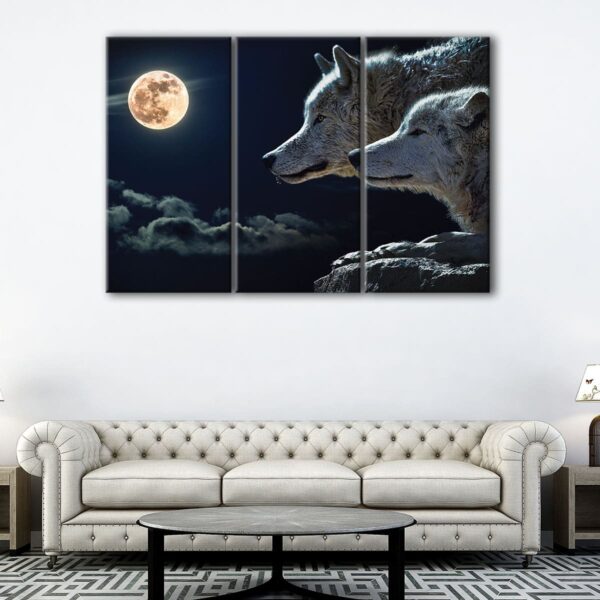 3 panels wolves under the moon canvas art