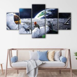 5 panels astronaut drinking soda canvas art