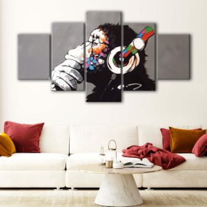 5 panels banksy dj monkey canvas art