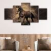 5 panels black horse canvas art