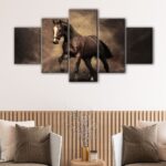 5 panels black horse canvas art