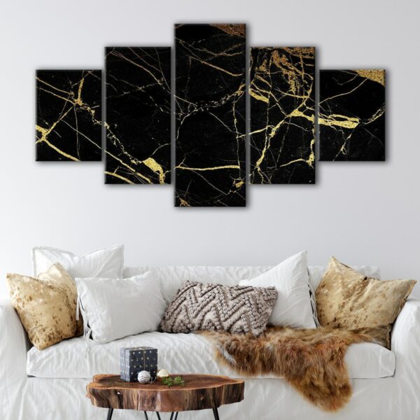 5 panels black marble canvas art