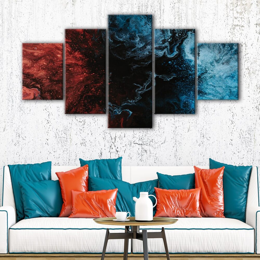  tableau marbre bleu et rouge 5 pièces